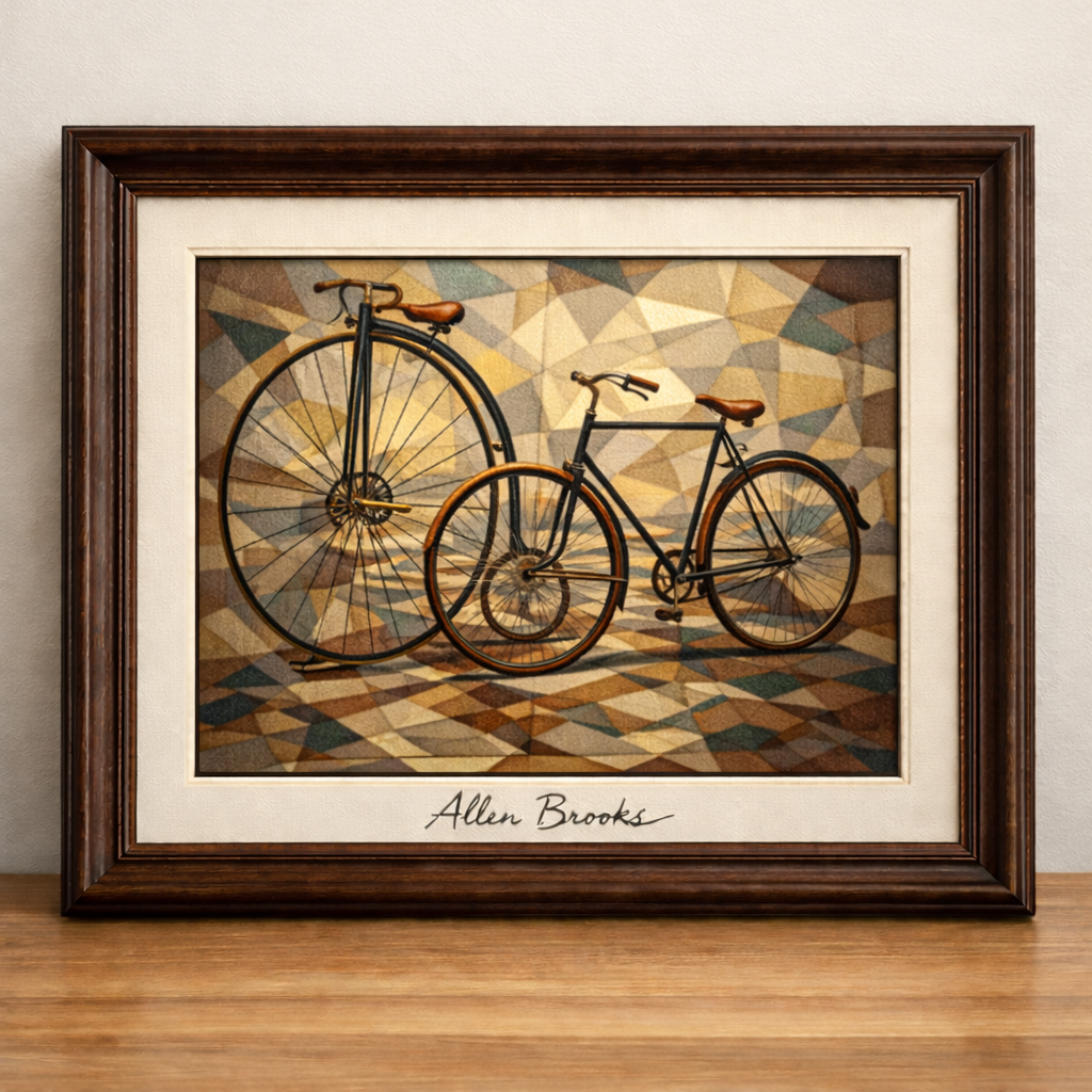 Cubist bicycles on cobblestones