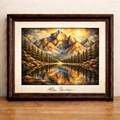 Cubist mountain landscape with vibrant colors