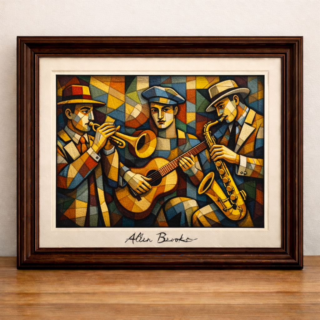 Cubist musicians in vibrant colors