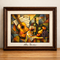 Cubist still life with wine and fruit