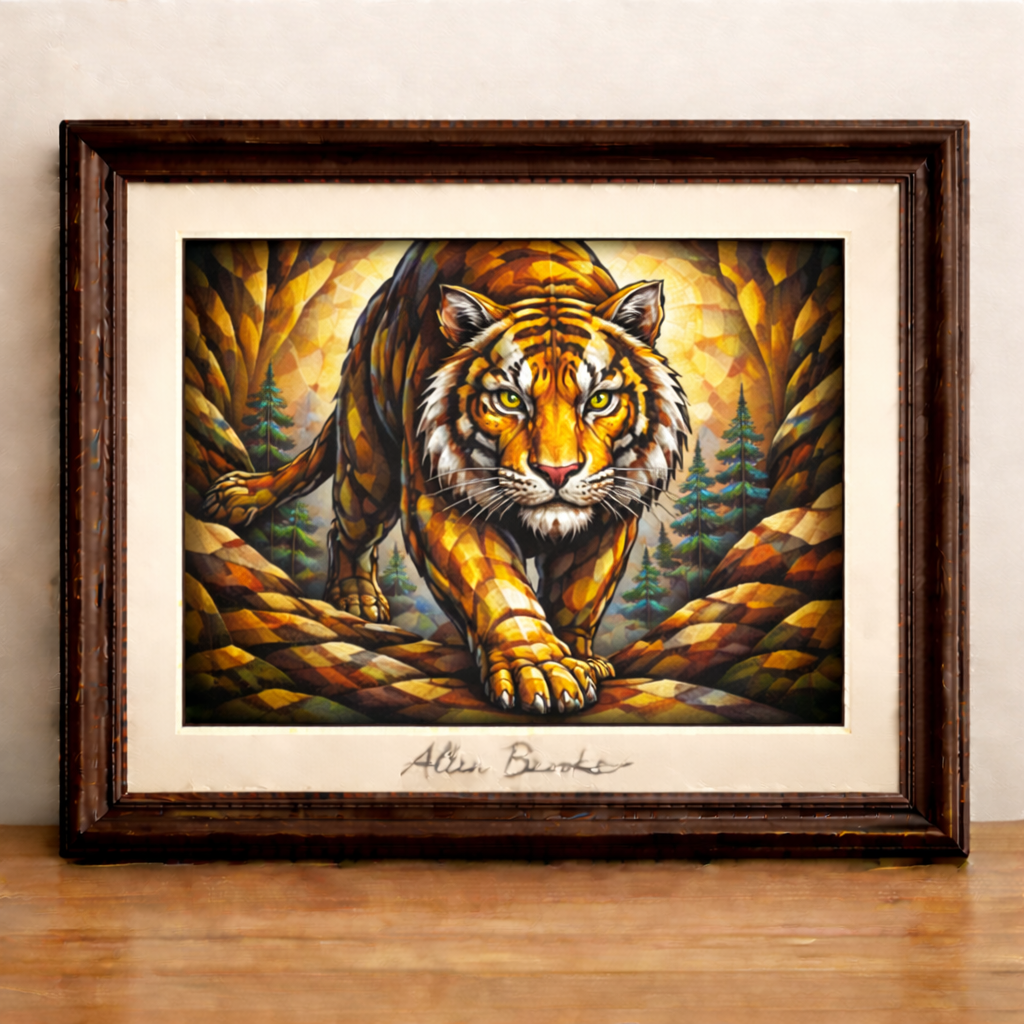 Cubist tiger with vibrant colours