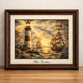 Lighthouse and ships in Cubist style