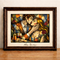 Romantic embrace in Cubist style
