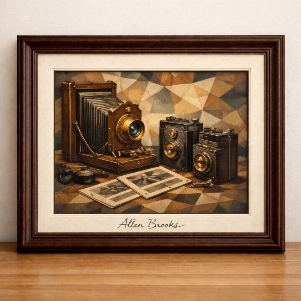 Vintage cameras in cubist style